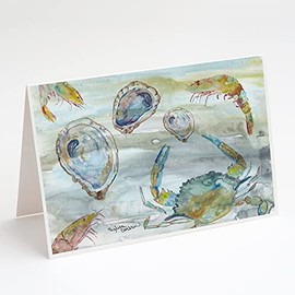 Caroline's Treasures Crab, Shrimp and Oyster Watercolor Greeting Cards and Envelopes Pack of 8