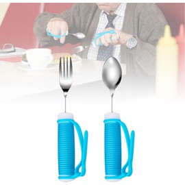 Adaptive Utensils Aid Tableware- Weighted Special Spoon Fork Sets, Travel Eating Aid for Parkinsons, Weak Hand Grip, Arthritis for Hand Tremors, Elderly, Disabled (Fork & Spood)