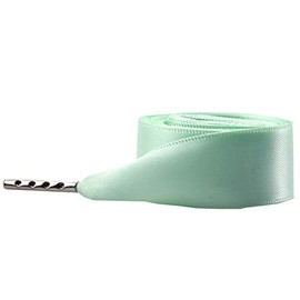 ShinefromCloud Women Girl 47" Satin Ribbon Shoelaces Wide Flat Shoe Laces with Metal Aglets(Light Green)