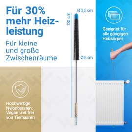 LOBENSWERK Radiator Brush 2.0 [120 cm - Black] Made of Animal-Free Nylon Bristles - Heating Brush, Radiator Cleaning Brush for All Flat Ribbed and Bathroom Radiators with Anti-Scratch Rubber Coating