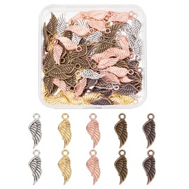 SUPERFINDINGS Pack of 100 5 Coloured Angel Wings Charm Pendants in Tibetan Style Alloy Feather Pendant 21 x 8 x 2 mm Various Wings Charm Beads for DIY Bracelet Necklaces Jewellery Making