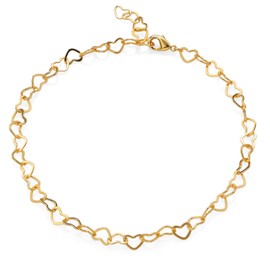 Gem Stone King Rolo Heart Link Chain Anklet Bracelet For Women | 5MM Width | Adjustable Up to 10 Inch