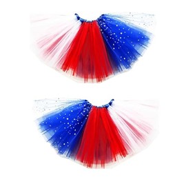 4th of July Star Tutu for Girls Red White Blue Star Dress, Independence Day American Flag Tutu Skirt Outfit USA Party Decor (US, Alpha, One Size, Regular, Regular, ZZ-2pcs)