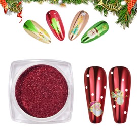 Pretty Diva Christmas Red Chrome Nail Powder, Red Nails Chrome Powder Metalic Chrome Nail Powder Mirror Effect Chrome Powder Pigments for Nails - Decoration for DIY Nail Art, Craft