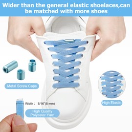 Puzeam 2 Pairs Elastic Laces - No Tie Shoelaces for Kids, Adults Trainers Shoes Light blue 120