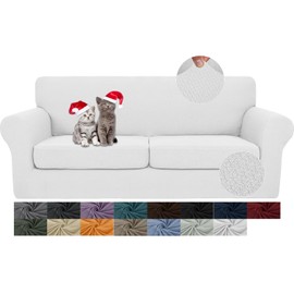 JIVINER Newest 3 Pieces Couch Covers for 2 Cushion Couch Stretch Sofa Slipcover with 2 Extra Large Seat Cushion Covers Thick Fitted Loveseat Sofa Covers for Living Room (XL Loveseat, Off White)