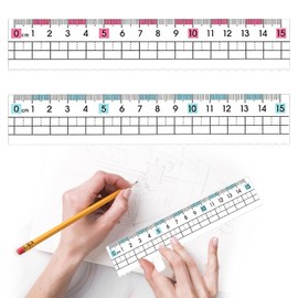 Ruler 5.9 inches (15 cm), Set of 2, Transparent Ruler, Plastic Measuring Tool for Kids, Anti-Myopia, Wavy Lines, Pink, Blue, 5.9 inches (15 cm)