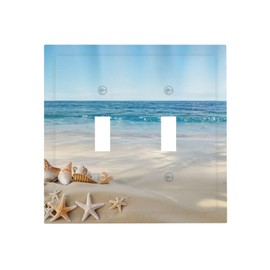Wpshijia Decorative Light Switch Cover Plate Summer Beach Starfish Shells 2 Gang Switch Plate Covers Double Toggle Wall Plates Electrical Faceplate for Bathroom Home Decor