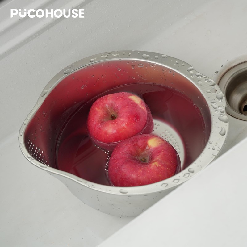 PUCOHOUSE Rice Washer Strainer Bowl- 4-in-1 Washing Bowl for Quinoa,Stainless
