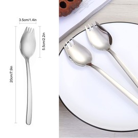 PDCTACST Metal Sporks Set of 6, 18/10 Stainless Steel Salad Spork Utensils, 7.9 Inches Long Handle Dessert Spoons, Ice Cream Spoons Salad Forks Flatware Set, for Fruit Appetizer Dessert Household Use