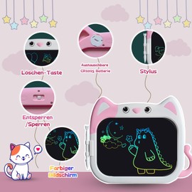 JOEAIS LCD Writing Board Children 10 Inch Drawing Tablet in Cartoon Cat Design, Educational and Travel Toy Drawing Boards for Boys and Girls, Great Christmas and Birthday Gifts