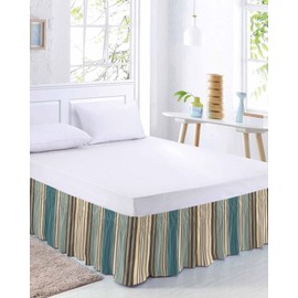 Teal Blue Green Striped Boho Bed Skirt Queen Size 18 Inch Drop,Adjustable & Elastic Wrap Around Bed Skirts Luxury Ruffles for Twin Full Queen Cal King Bed,Antique Southwestern Native Pattern Tribal