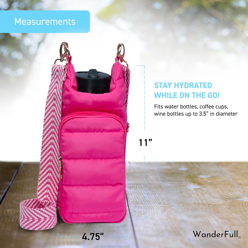 WanderFull Crossbody HydroBag | Quilted Water Bottle Carrier & Strap