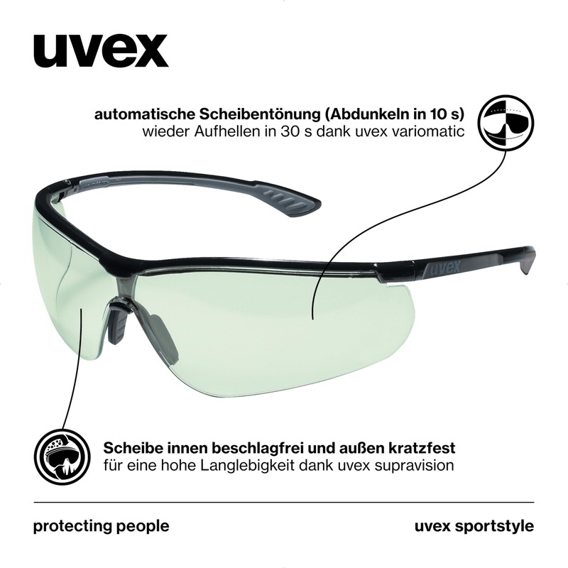Uvex Sportstyle Variomatic Temple Glasses – Self-tinting Lens – UV400