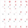 Dvorak Simplified Keyboard Stickers with RED Lettering ON Transparent Background