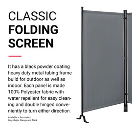 Proman Products - Galaxy II Section Divider, Water Repellent Fabric Room Divider with Black Powder Coated Metal Frame for Indoors or Outdoors, Large 74.25” Width (Grey)