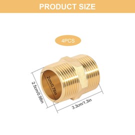 Doppelnippel 3/4 Zoll Messing Außengewinde, 4 Stück Messing Doppelnippel mit Sechskant, Robust und Rostfrei Gewindefitting Doppel Nippel für Trinkwasser Geeignet