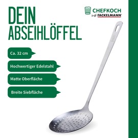 Chefkoch trifft Fackelmann Straining Spoon - Ideal for Straining Dumplings, Mouth Bags etc., High-Quality Stainless Steel in Matte Look - Cooking Spoon Dishwasher Safe