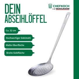 Chefkoch trifft Fackelmann Straining Spoon - Ideal for Straining Dumplings, Mouth Bags etc., High-Quality Stainless Steel in Matte Look - Cooking Spoon Dishwasher Safe