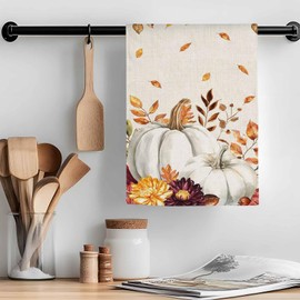 Fall Kitchen Towels White Pumpkin Thanksgiving Hand Towels Harvest Pumpkin Maple Leaves Dish Towel Cleaning Cloth Soft Absorbent Quick Drying 2 Pack Dish Cloths for Kitchen, Bathroom Autumn Decoration