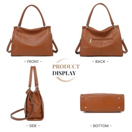 KOGTLA Women Genuine Leather Purses and Handbags Tote Bag Shoulder Bag Top Handle Satchel Ladies Crossbody Hobo Bags Bucket Bag Brown