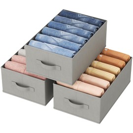 Lifewit Wardrobe Clothes Organizer 3 Pack, Large Size 6 Grids Closet Jean Storage Bins with Handles and Support Boards, Foldable Drawer Dividers for Sweater, Pants, T-shirt, Hoodie, Dress, Grey
