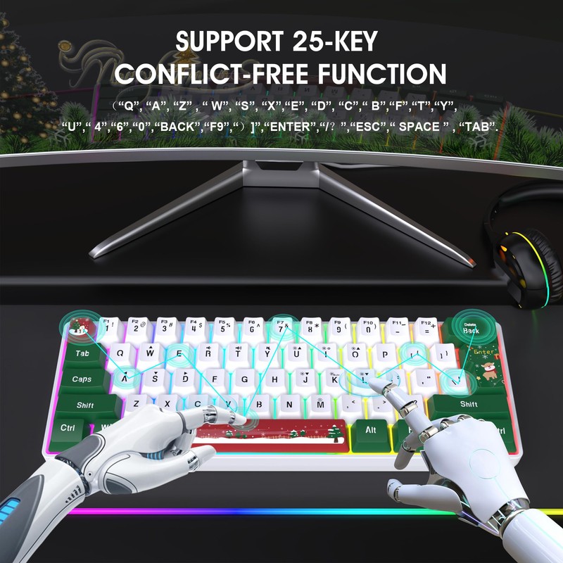 Snpurdiri 60% Wired Gaming Keyboard, RGB Backlit Small Ultra-Compact 61