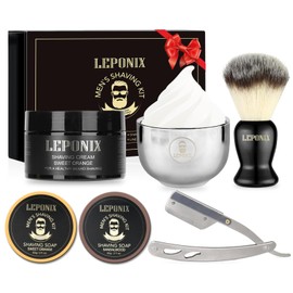 Straight Razor Shaving Kit for Men - 2 Packs Shaving Soap, Straight Edge Razor, Shaving Cream, Brush & Bowl - Unique Gifts Set for Men, Him, Dad - Stocking Stuffers,Father’s Day (Sweat Orange）
