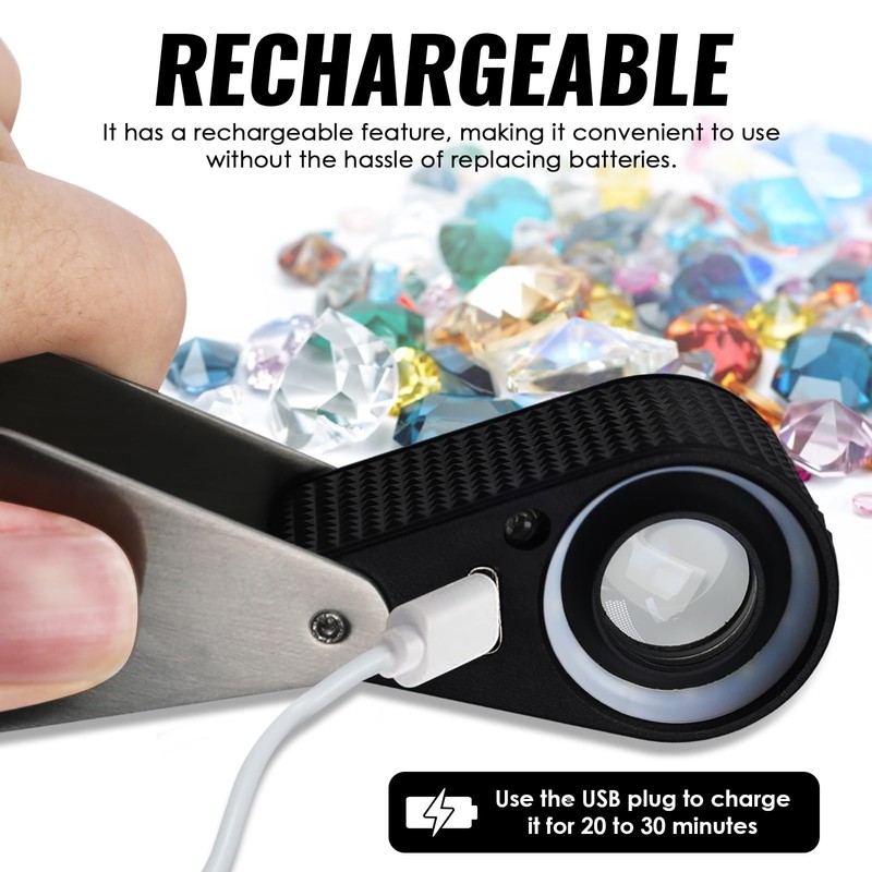 10x Jewelers Loupe Magnifier with UV & LED Lights, 22mm