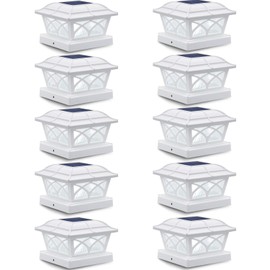 SIEDiNLAR Solar Post Cap Lights Outdoor Glass 2 Color Modes 8 LEDs for 4x4 5x5 6x6 Wooden Vinyl Posts Fence Deck Patio Decoration Warm White & Cool White Lighting White (10 Pack)