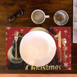 Santa Claus Merry Christmas Placemats Set of 4 Christmas Table Mats Linen Place Mats for Dining Kitchen Country Camp Farmhouse Decor 12x18 Inch