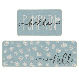Artoid Mode Blue Hello Pumpkin Fall Kitchen Mats Set of 2, Autumn Home Decor Low-Profile Kitchen Rugs for Floor - 17x29 and 17x47 Inch
