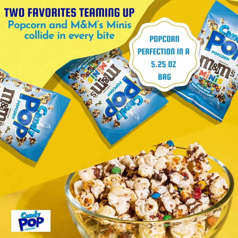 Candy Pop M&Ms Minis Candy Coated Popcorn (5.25oz bags, 1-Pack)