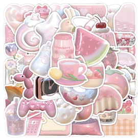 Cute Pink Girl Aesthetic Stickers, Pack of 63 Pink Cute Stickers, Room Cute Decor, Coquette, Clean Girl Aesthetic, Anime Stickers for Laptop Suitcase