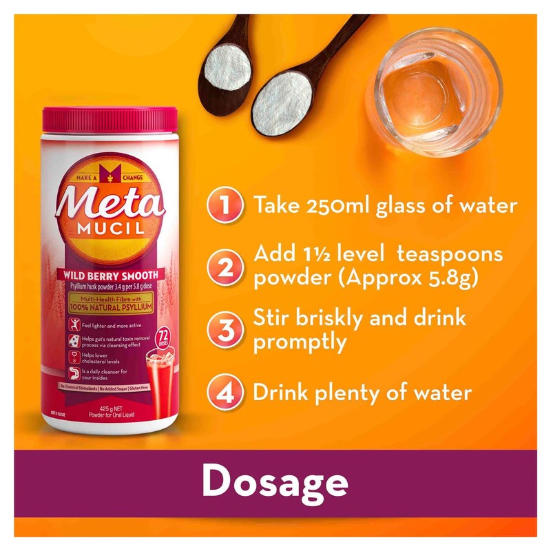 Metamucil Daily Fibre Supplement Powder Wild Berry Smooth 425g