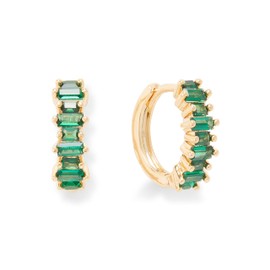 Rocksbox Baguette Huggies in Emerald - Gold Hoops for Women - 14k Gold Plating with Crystals - Premium Quality Jewelry - 12mm