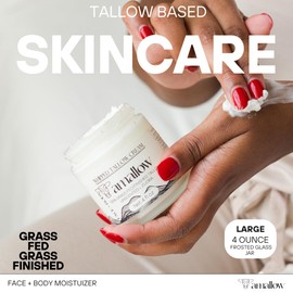 Amallow 100% Grass Fed Beef Tallow for Skin Care - Face + Body - Whipped Moisturizer for Sensitive Skin - Natural Lotion, 4 FL. oz. (Unscented + Jojoba Oil)