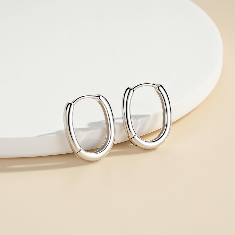 Cangall Silver Hoop Earrings for Women, 925 Sterling Silver Oval