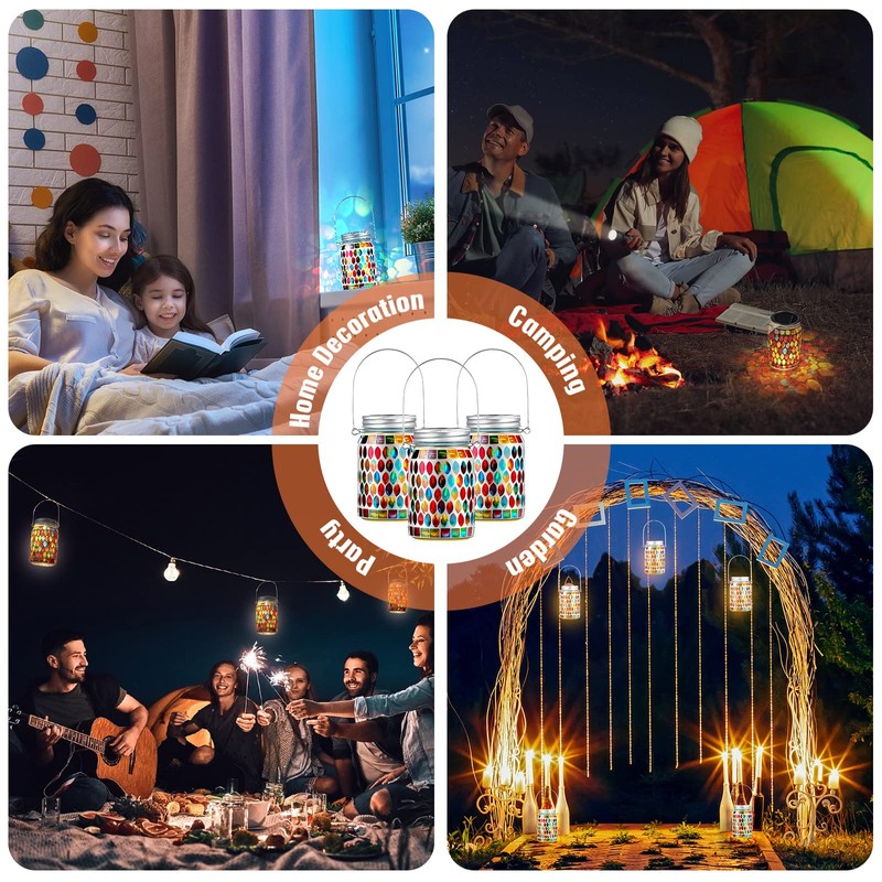 Tuanse 3 Pieces Solar Powered Mosaic Lights, Outdoor Hanging Solar