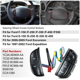 BASIKER Steering Wheel Cruise Control Switch Buttons Multi-Function Combination Fit for 1997-2004 Ford F-150/250/350 Super Duty, 1999-2007 E-150/250/350/450/550, Excursion, Expedition 1C3A9D809AA