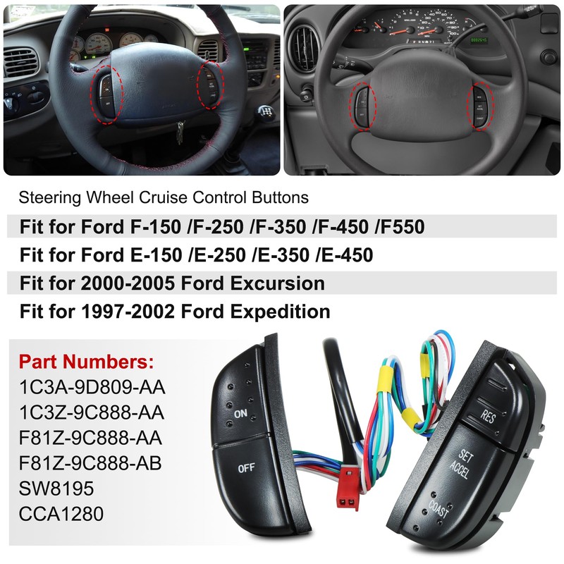 BASIKER Steering Wheel Cruise Control Switch Buttons Multi-Function Combination Fit