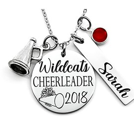 Cheerleader necklace, necklace for cheerleader, custom cheer necklace, necklace with name and megaphone