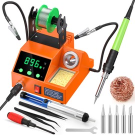 Soldering Station, 100W Digital Display Soldering Iron Station Kit with 2 Helping Hands, 356°F - 896°F, Auto Sleep, °C/°F Conversion, Solder Wire, Tips, Stand, Pump, Tweezers, Tip Cleaner, Orange