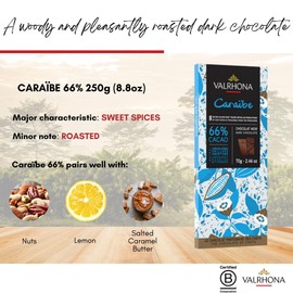 Valrhona Dark Chocolate CARAIBE 66% Cacao Tasting Bar - Gourmet French Chocolate. Nutty & Earthy. Great for Eating, Baking & Premium Couverture, Frostings, Sauces, Deep Dark Brownies 70g (Pack of 3)