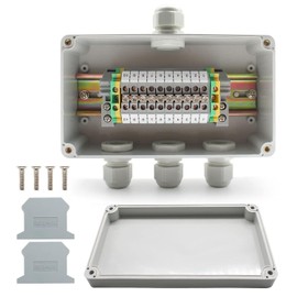 DIYCUT Junction Box Waterproof IP66, 155 x 90 x 60 mm, Feed-Through Terminal 10-Pin UK2.5B Terminals with DIN Rail, Surface-Mounted Distribution Box, 1 in 3 Out, Waterproof for Control Cabinet and