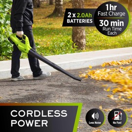Mueller UltraStorm Leaf Blower Cordless Electric, with 2 Batteries and Charger, 140 MPH 20 V Powerful Motor, 2 Speed Levels, 1hr Charge, Lightweight, Blowers for Lawn Care, Blower for Snow