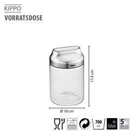 GEFU Vorratsdose KIPPO 700 ml | Glasbehälter mit Kippdeckel & Aromaschutz | Luftdicht, ideal zum Dosieren von Zucker, Mehl, Müsli, Nudeln, Trockenware