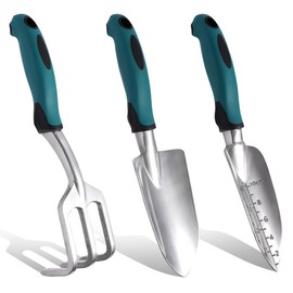 3 Piece Heavy Duty Cast Aluminum Garden Hand Shovels with Non Slip Rubber Grip, Planting Hand Shovel, Blue Hand Shovel (Blue)