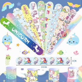 Acuiwer Slap Bracelet Slap Wrist Bands Bulk for Kids Party Bag Fillers Pink Purple Party Supplies Flavors Gift for Girls Boys Birthday Christmas (Mermaid+Unicorn-24 pcs)