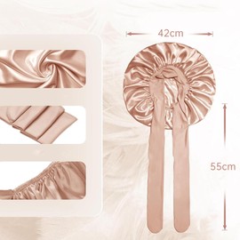 Satin Silk Sleep Cap Adjustable Women's Night Hair Care Protection Head Cap for Curly Long Hair Smooth Breathable (M,Champagne)